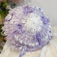Independent Brand - Country Lace Lolita Parasol - Large - 36 cm+ canopy radius / Purple finished parasol - curved handle