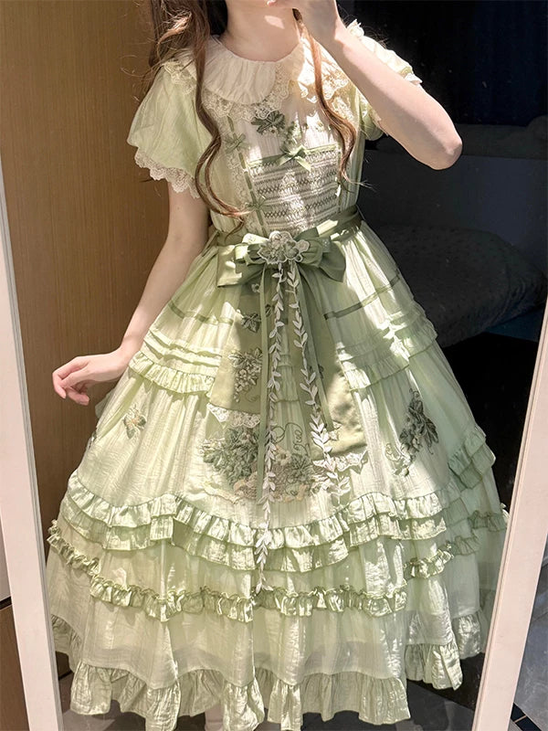 Creamy - Green Grape Garden - Mint-Green OP Dress with Green Grape Embroidery