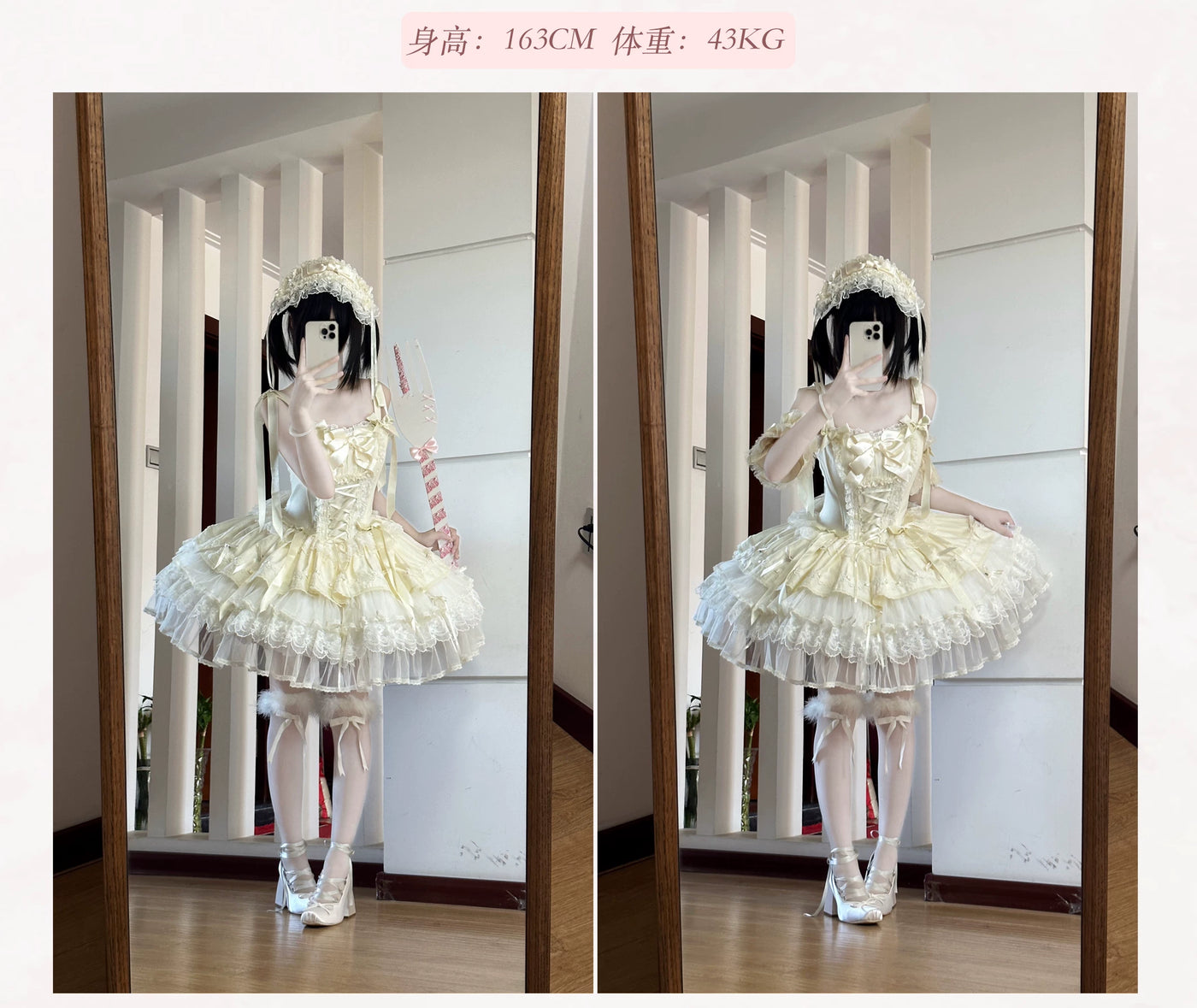 Heart Song - Peach Snow - Sweet Lolita JSK Dress Set - detail view 9