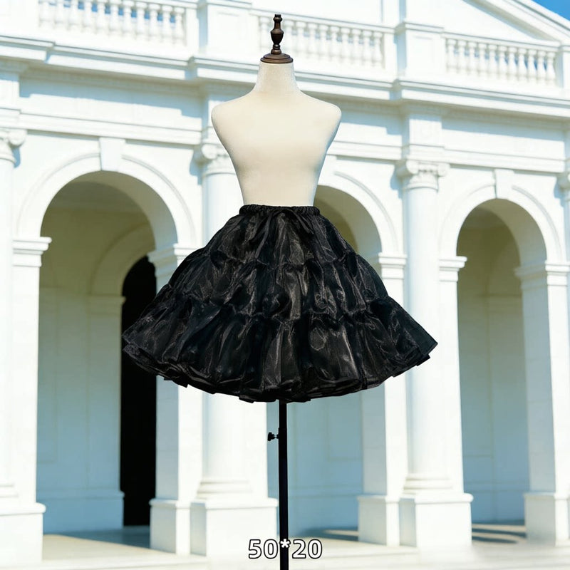 Floral Celebration Black Short Hoop-Free Lolita Petticoat — 50 × 20 m Fullness - With Drawstring