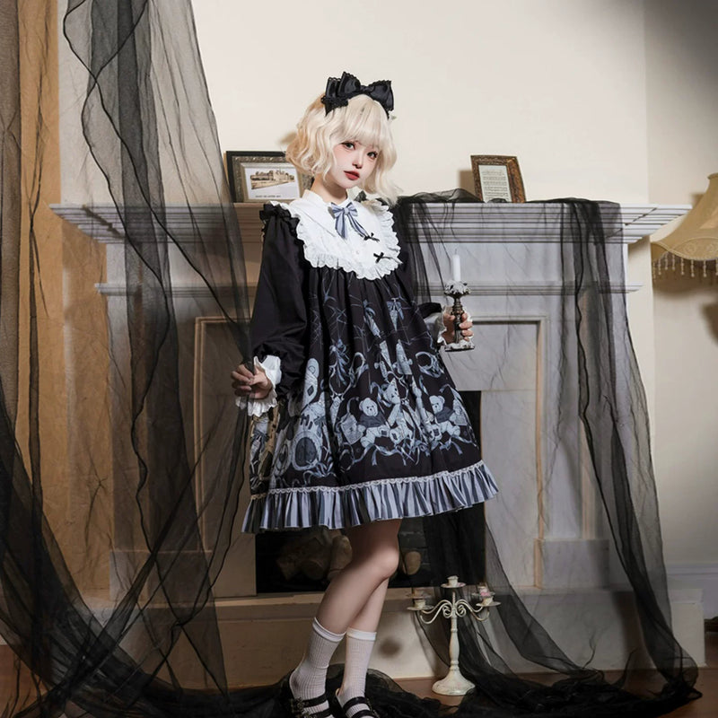 Yueele - Black Ribbon - Plus-Size Sweet Lolita OP Dress - detail view 7