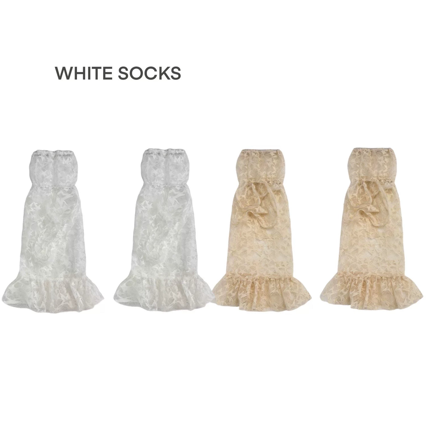 White Socks - Star Lace - Lace Mid-Calf Socks with Tie Details