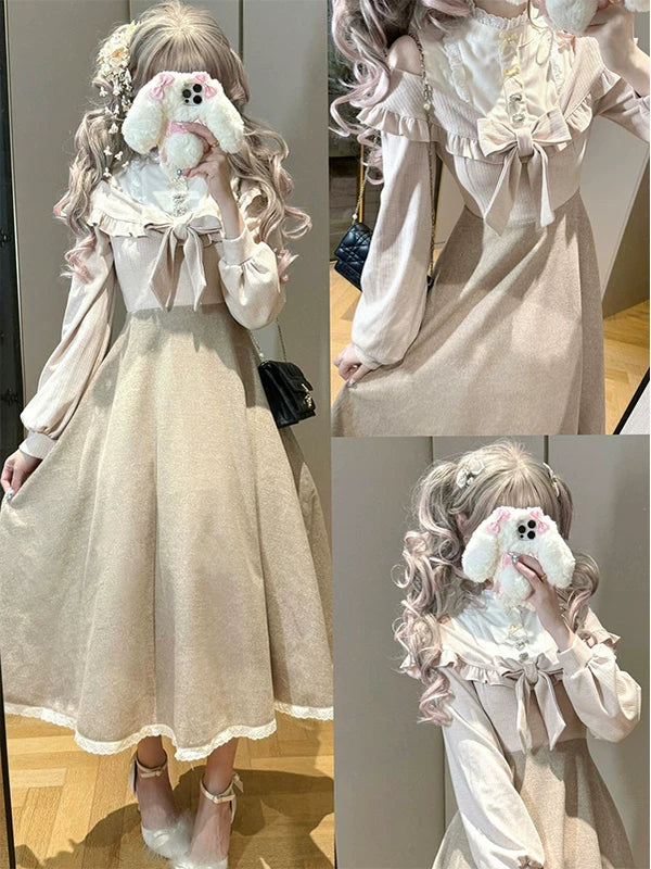 Creamy - Autumn Romance - Waist-Defined Lolita Dress with an Oversized Front Bow