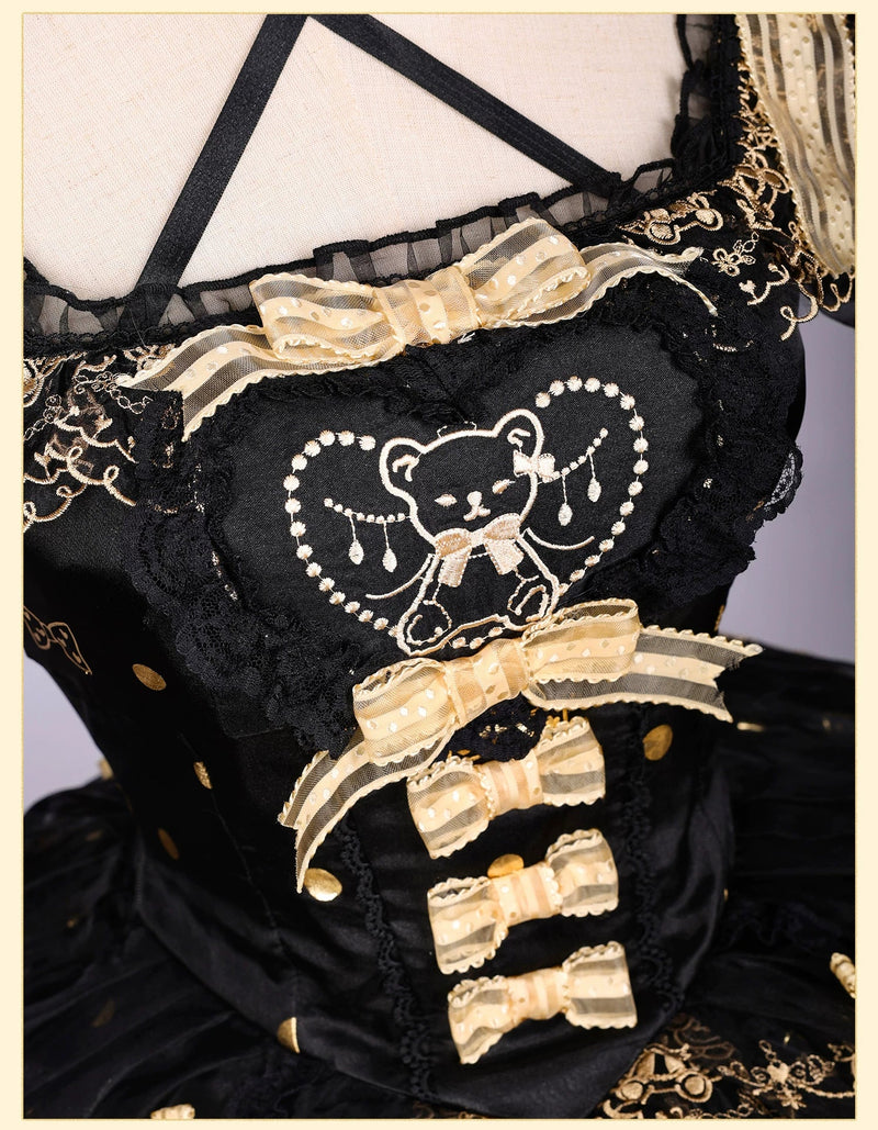 Alice Girl - Brown Sugar Bear - Old School Lolita OP & Halter Dress, Bear Print