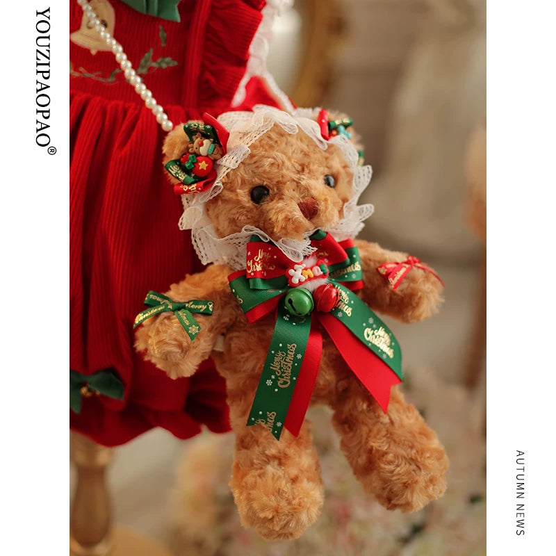 Christmas Light-Up Lolita Headwear & Accessory Options — Light-Up Bear Pearl-Detail Crossbody Bag