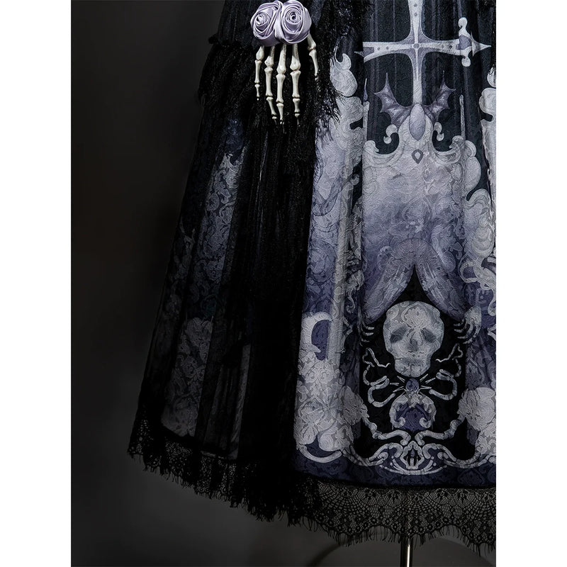 Your Princess - Withered Bone Specter - Gothic Lolita Skirt Set, Rose & Skeleton Hand Decor