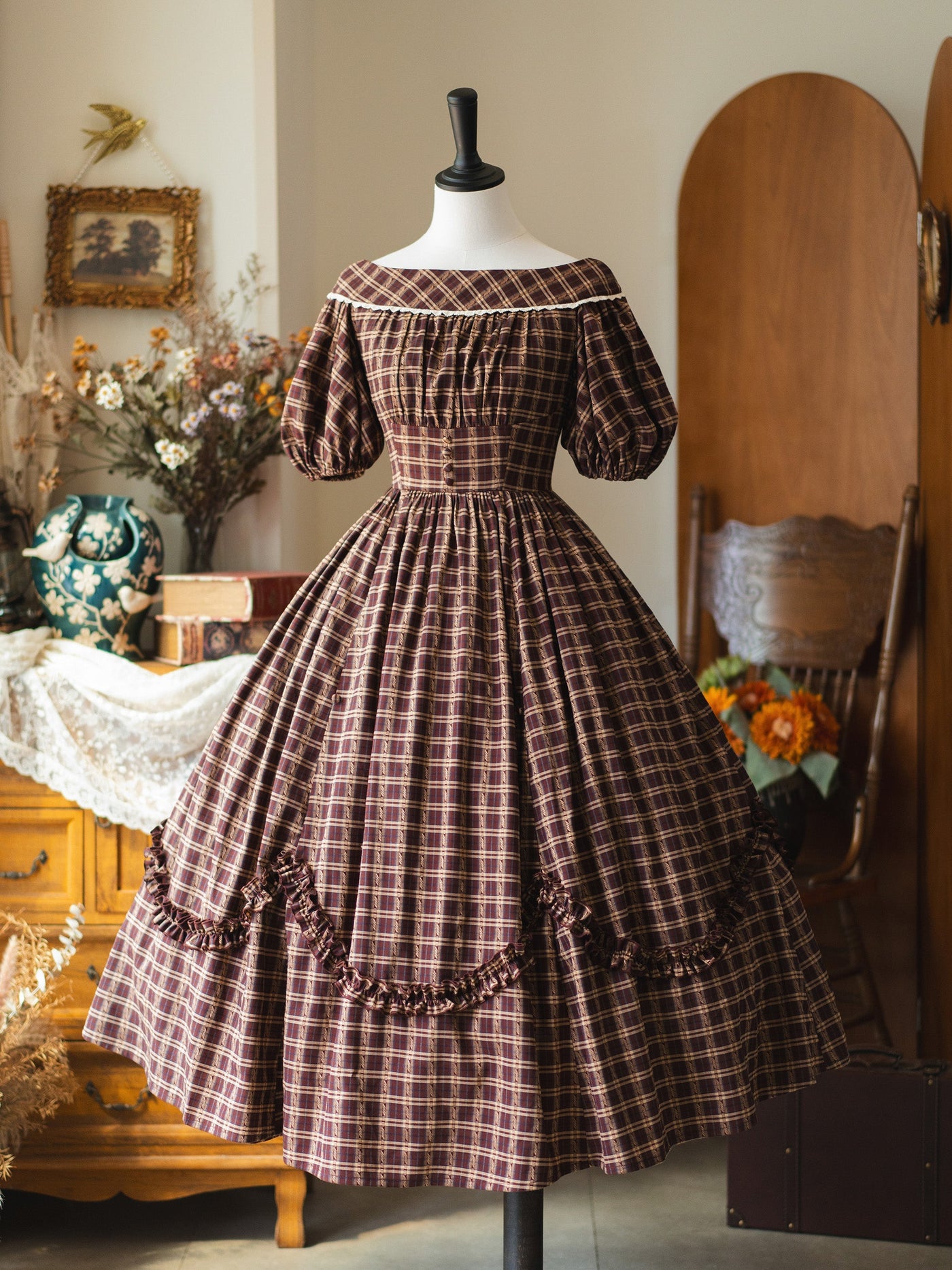 Forest Wardrobe - Forest Picnic - Classic Lolita OP Dress with Off-Shoulder and Lifting Hem
