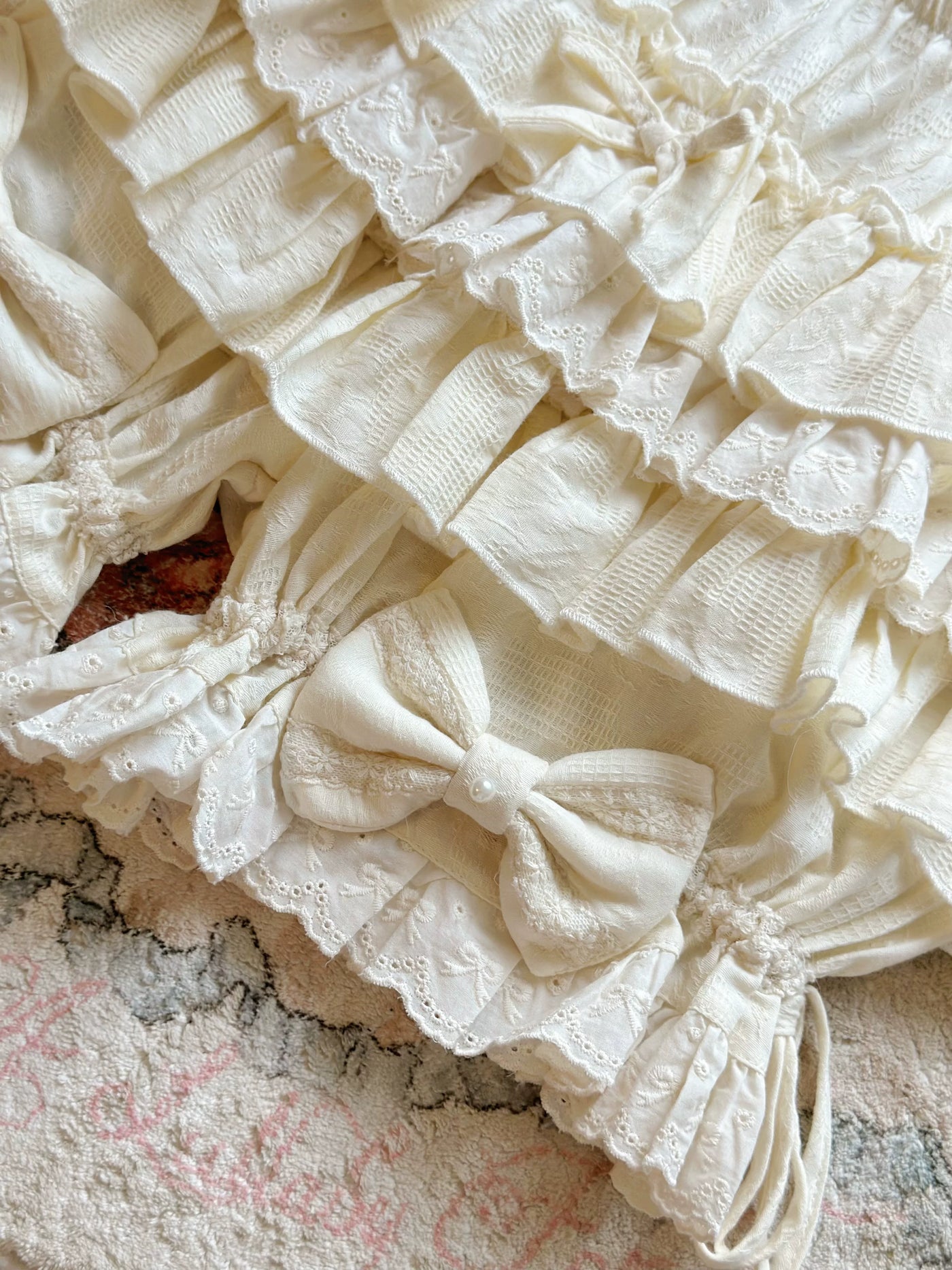 Jelly Girl - Layered Lace Bloomers - White or Beige Cotton Pumpkin Bloomers with Lace Ruffles