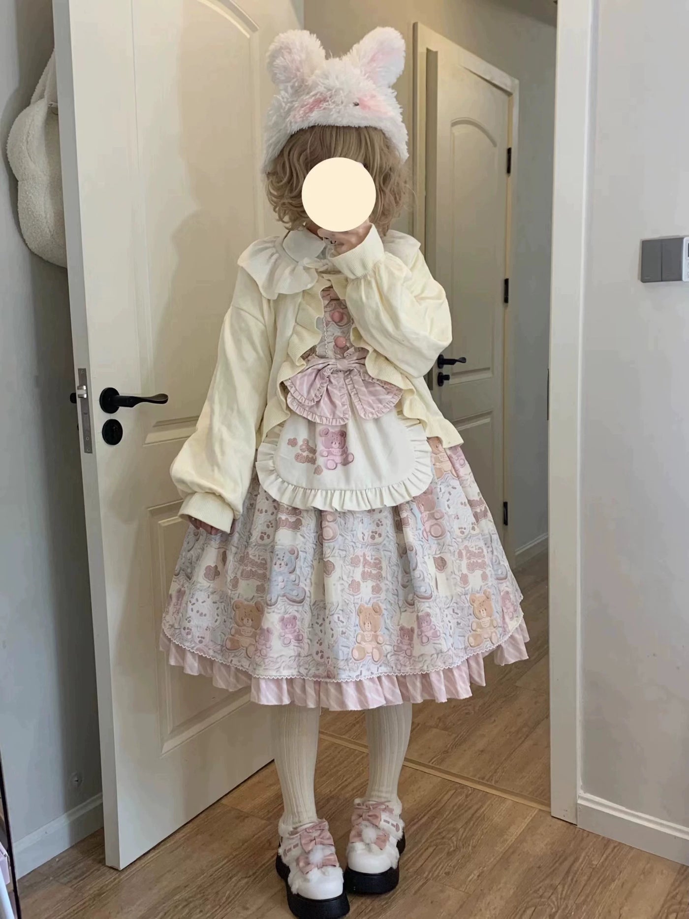 GZYRZ - Macaron Milk Bear - Teddy Bear Print JSK with Apron and Headband Options