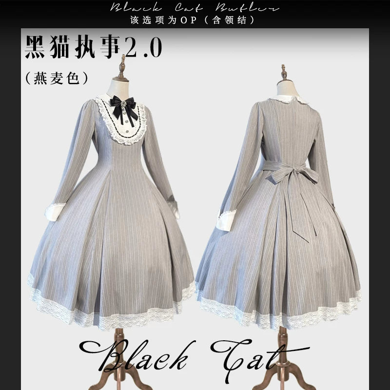 Moon Lily - Black Cat Butler 2.0 - Black-and-White Maid Lolita Dress with Lace Bib – detail view 8