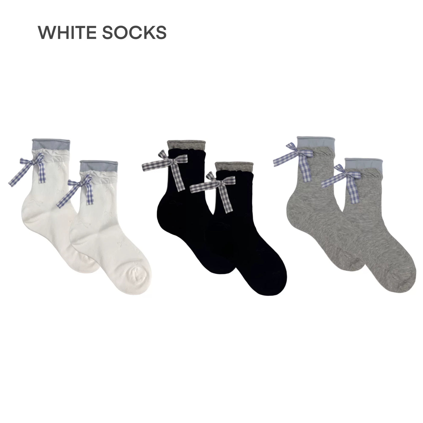 White Socks - Ballet Bow - Mesh Mid-Calf Socks with Bow Detail