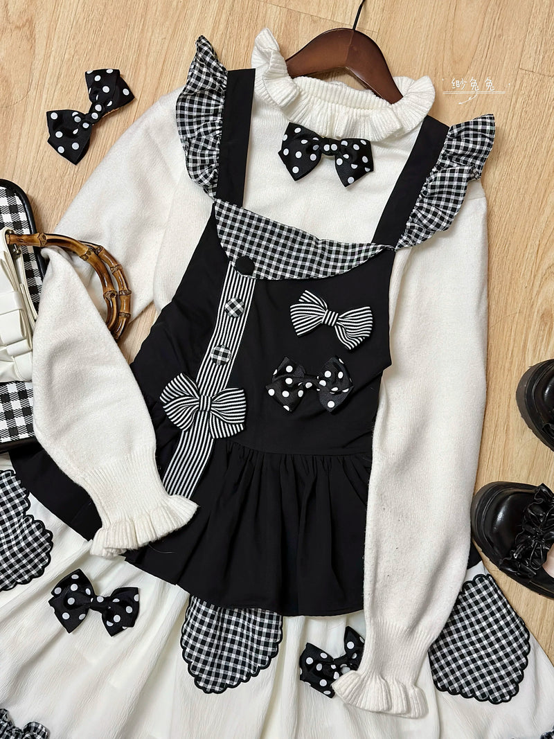 White Tea Story - Sweet Lolita - Tiered gingham check skirt with bow