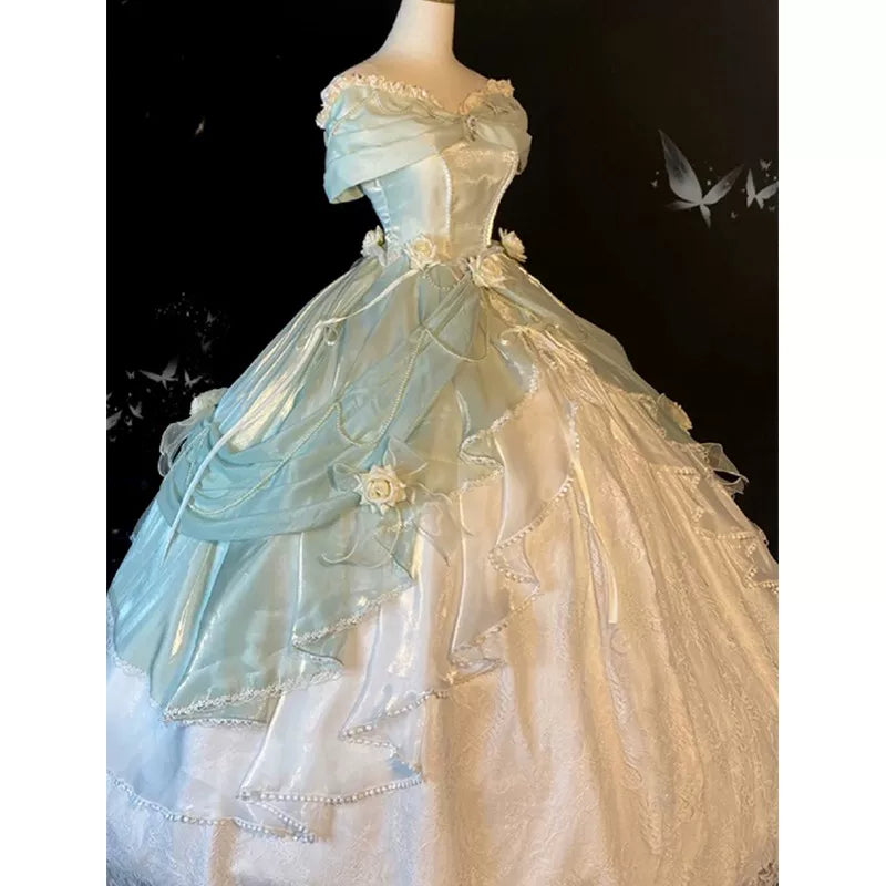 Flora Muse - Rose Encounter - Long green off-shoulder ballgown Lolita