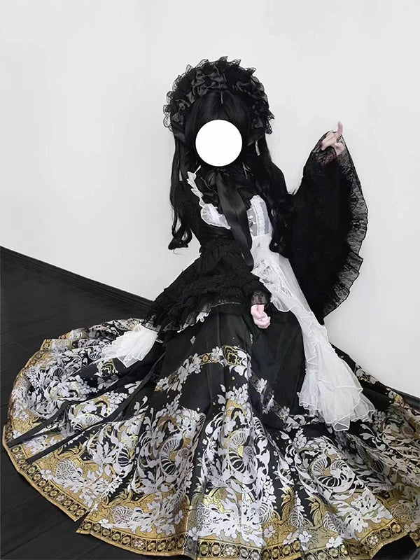 Creamy - Ming-Inspired Gothic - Cross-Collar Blouse and Mamian Skirt Set with Pipa Sleeves