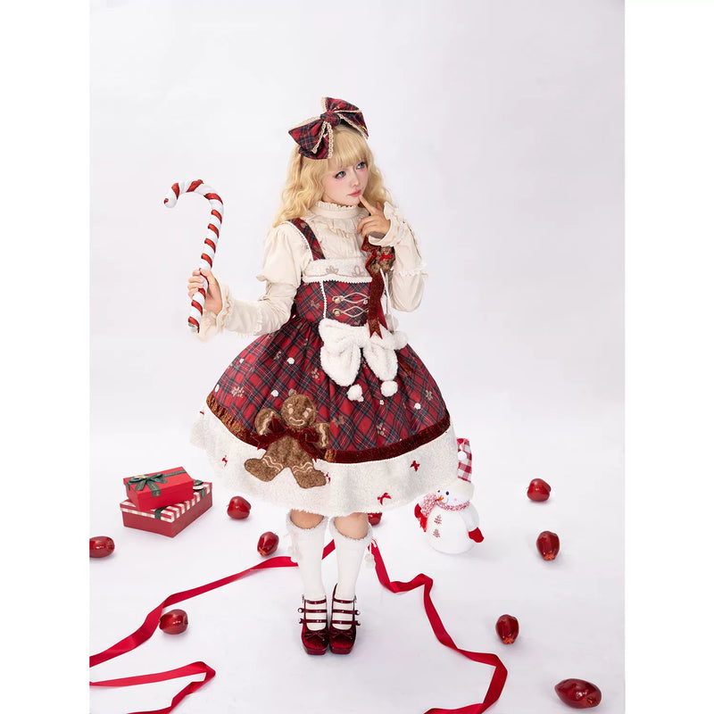 Tan Tuan Strawberry Gingerbread Plaid Bow Winter JSK — additional product view