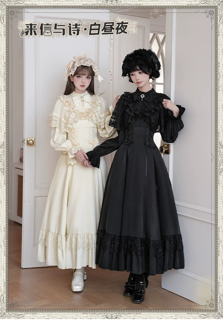 With PUJI - White Daylight - Elegant Lolita Long Sleeve OP Dress, Side Zipper detail view 6