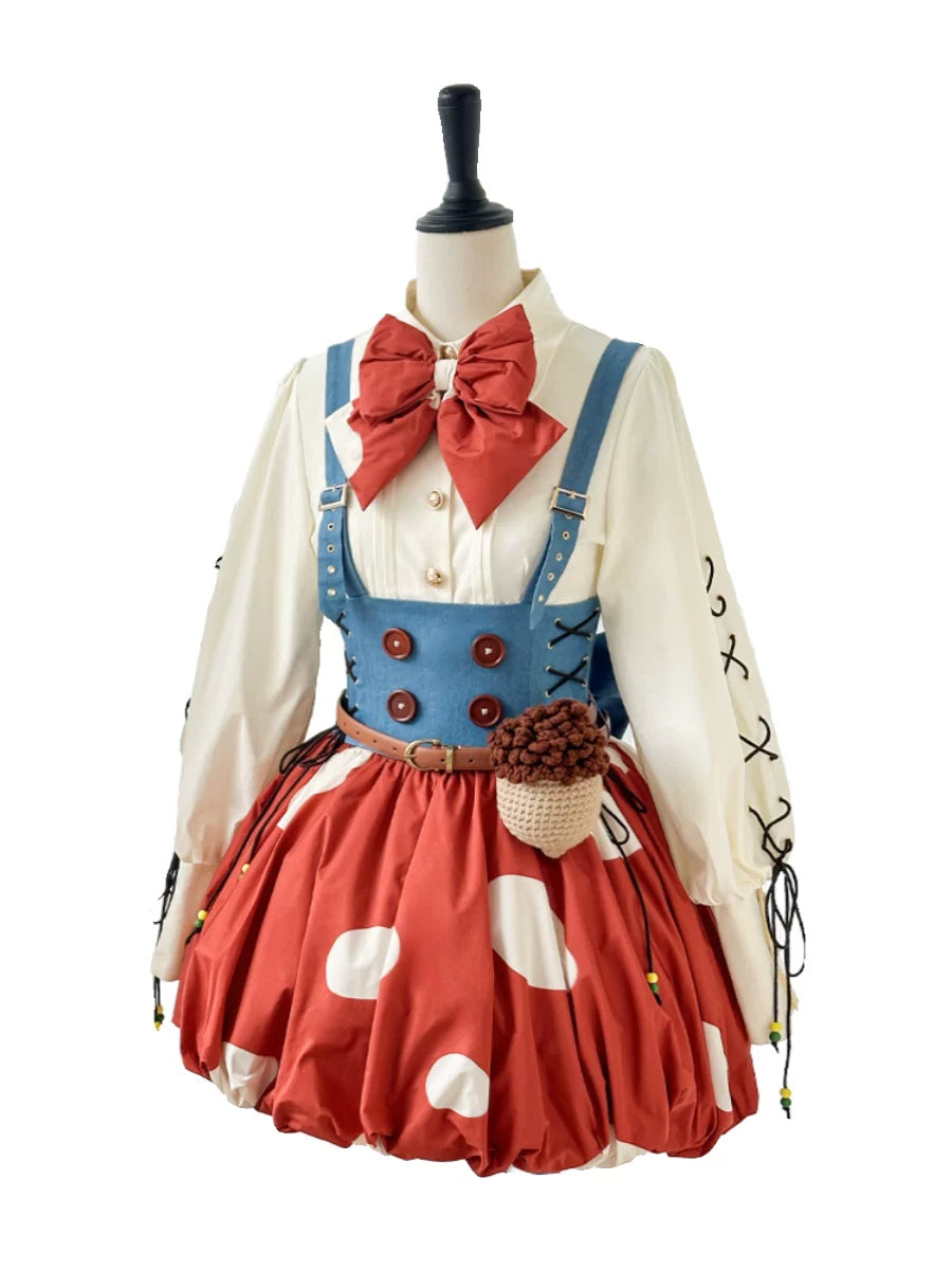 Baozi Pig - Mushroom Jumper - Red Mushroom-Print Jumper Skirt
