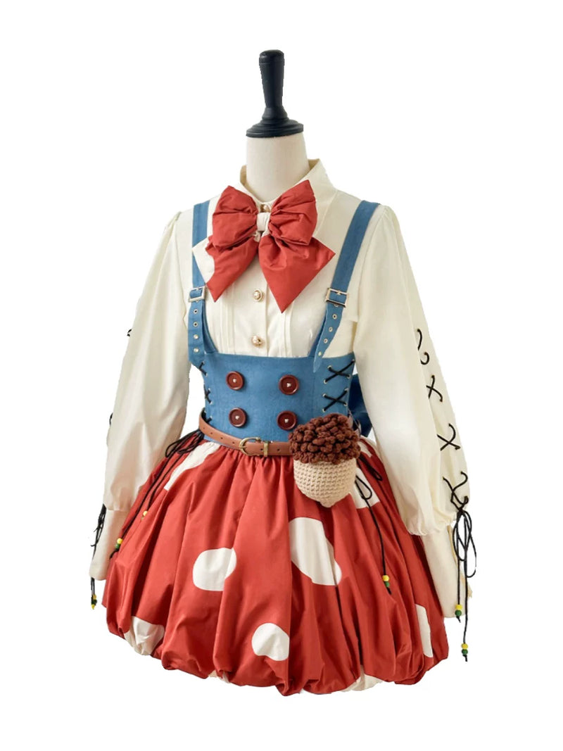 Baozi Pig - Mushroom Jumper - Red Mushroom-Print Jumper Skirt