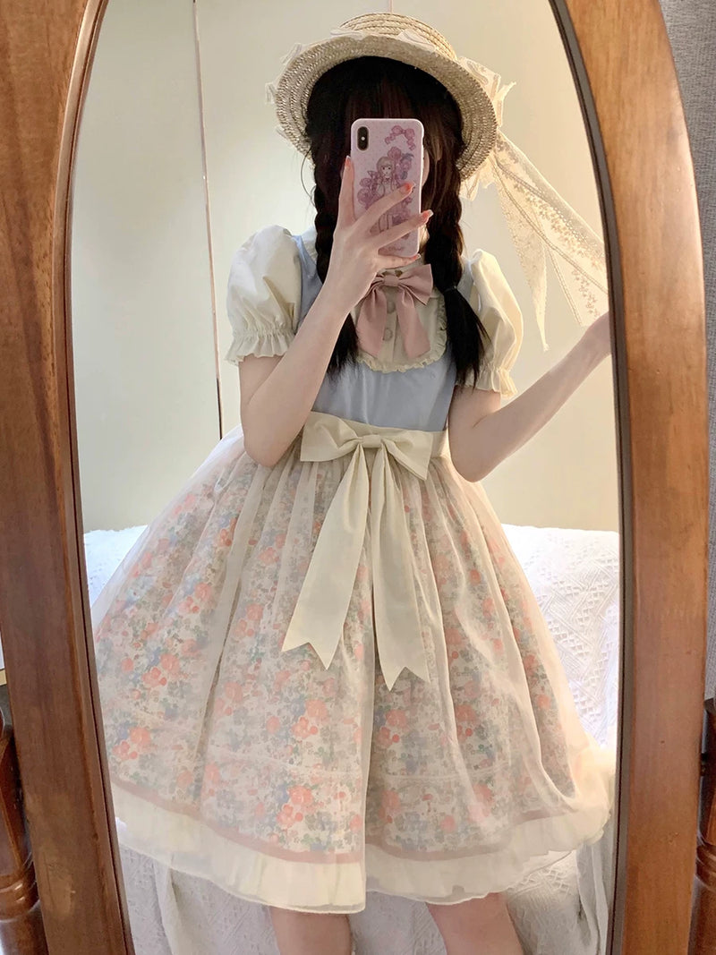 Yueele - Blue Floral Summer - Plus-Size Sweet Lolita OP Dress - detail view 5