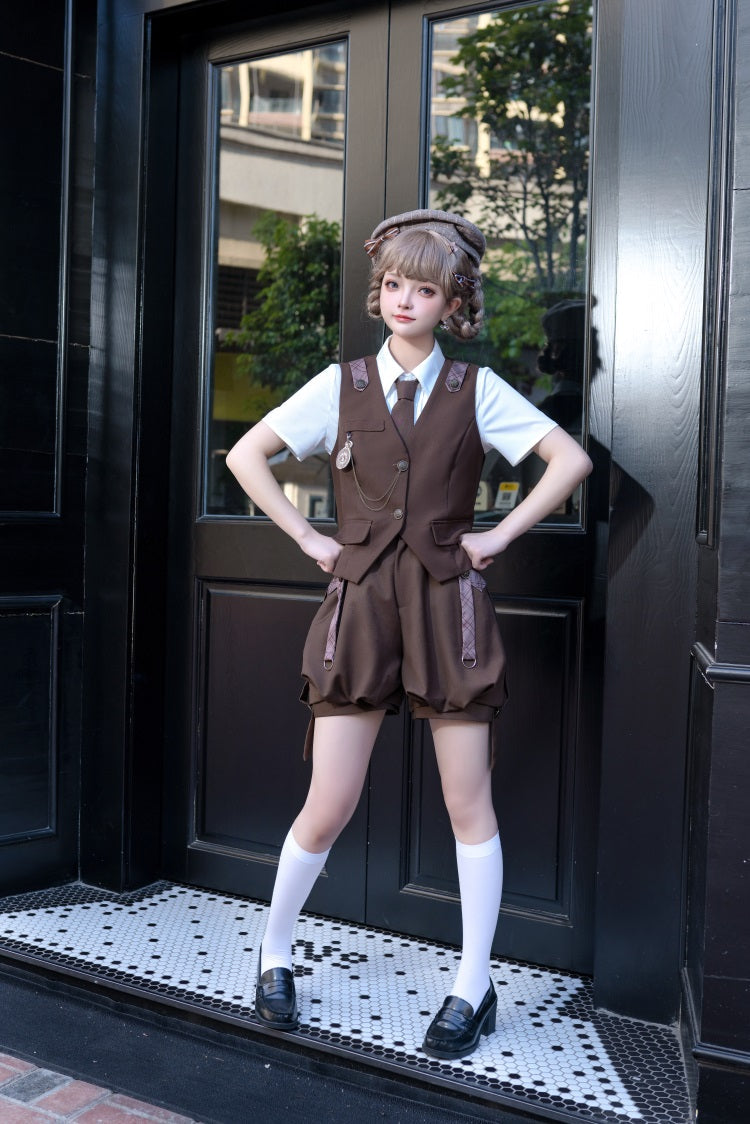 Letters from Unknown Star - Ouji Lolita Brown Short & Shirt Set - Innerwear