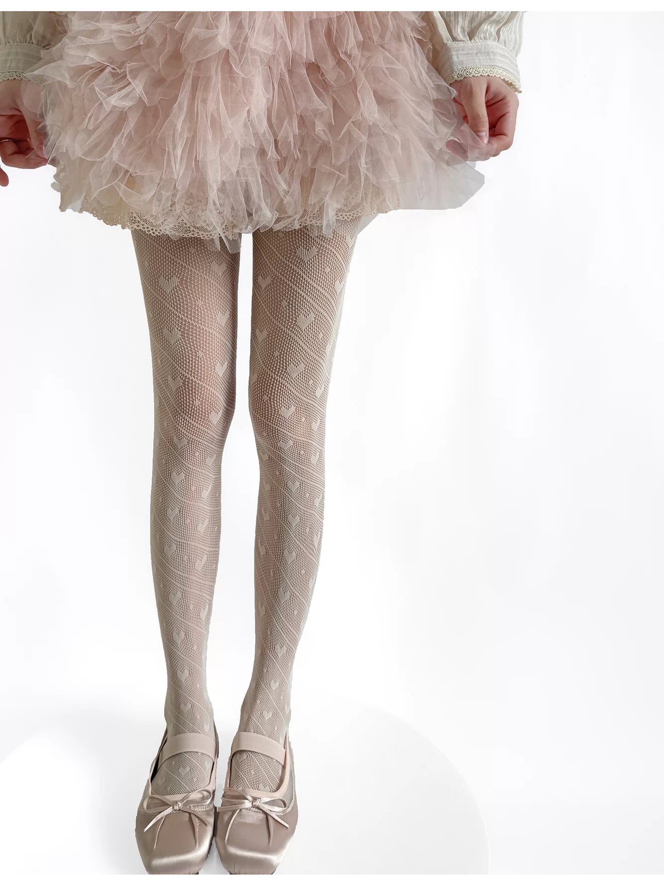 Fantasy Doll - Ballet Hearts - Fishnet Tights with a Diagonal Heart Pattern