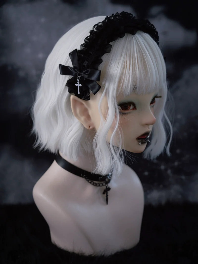 Strange Sugar - Gothic Black Lolita KC Cross Lace - Headband Lolita Accessories Headwear