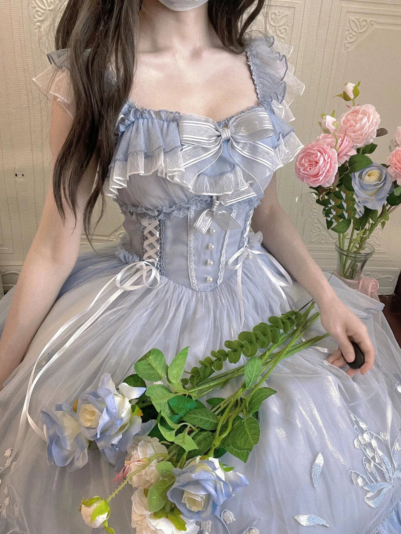 Creamy - Blue Bridal - Blue JSK Dress with Embroidered Details