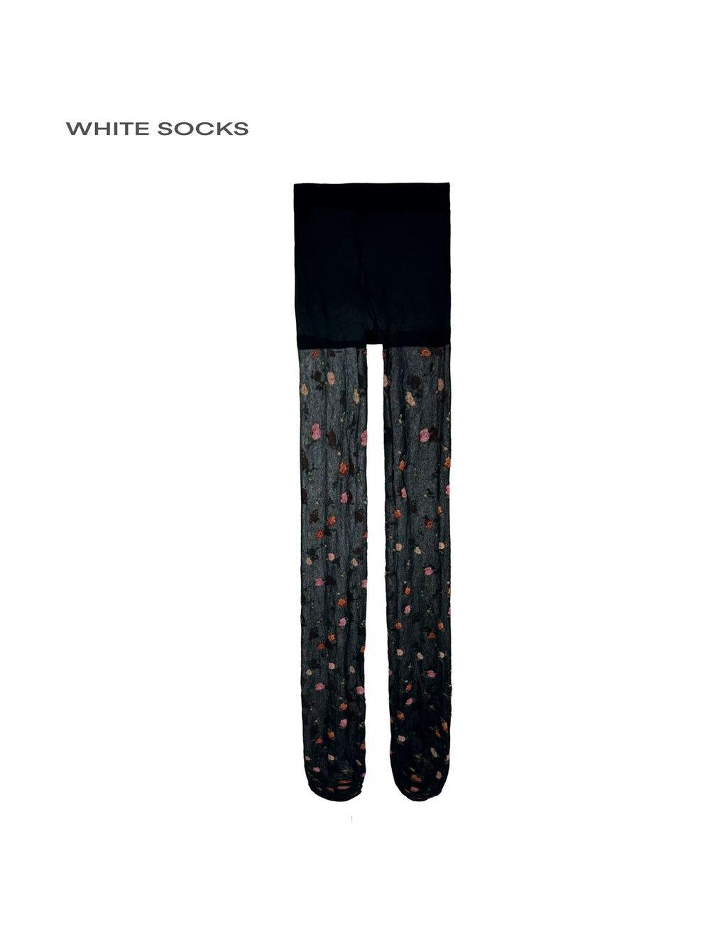 White Socks black sheer floral tights with oval openwork panels shown flat