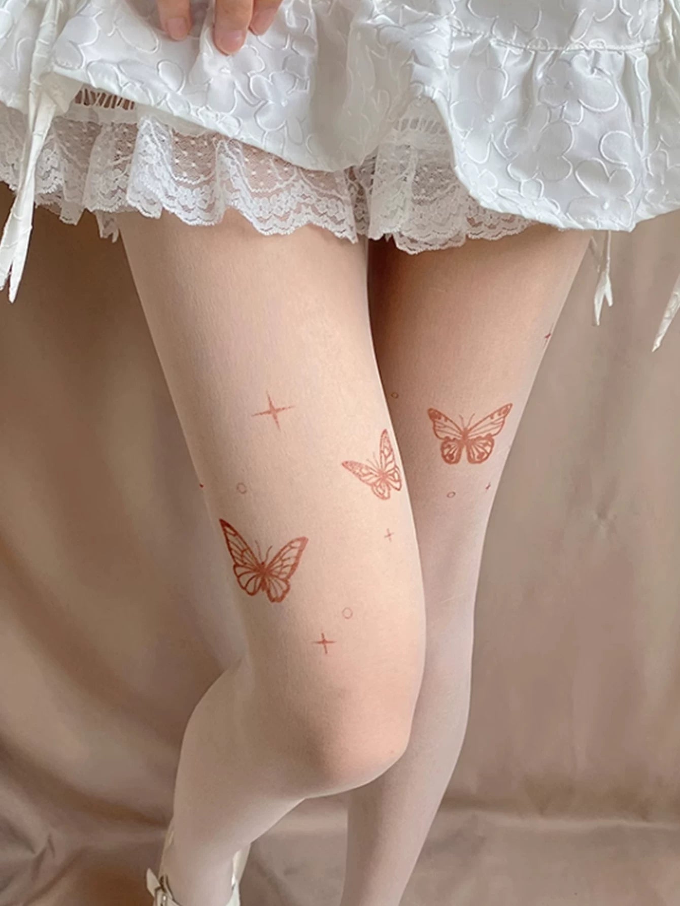 Fantasy Doll - Wine Red Butterfly - Skin-Tone Butterfly Pantyhose