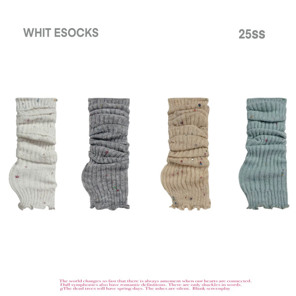 Ribbed knit polka dot leg sleeve with slouchy stackable fit