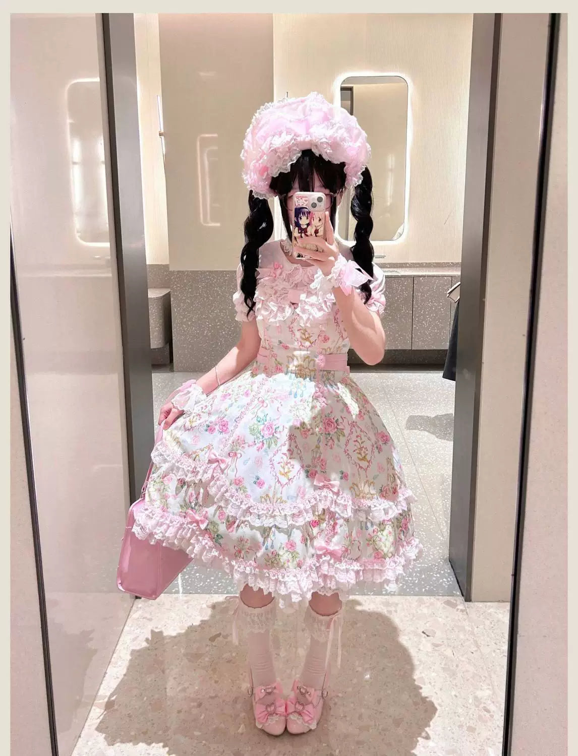 Sweetheart Dream Machine - Vintage Floral Wall - Ruffle-Trimmed Blouse with Doll Collar