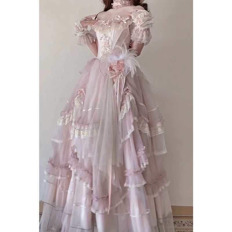 Flora Muse - Sweet Lolita Wedding Gown - Pink tiered ball gown