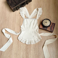 With PUJI - Tsukino Apron - Lolita Apron - Neutral color versatile flutter sleeve strap apron, in stock / One size
