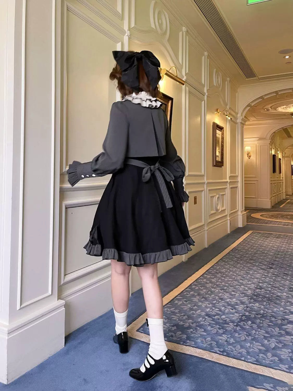 Sweetheart Dream Machine - Violet Serenade - Faux Two-Piece Long-Sleeve OP Dress with Ruffled Bib Front