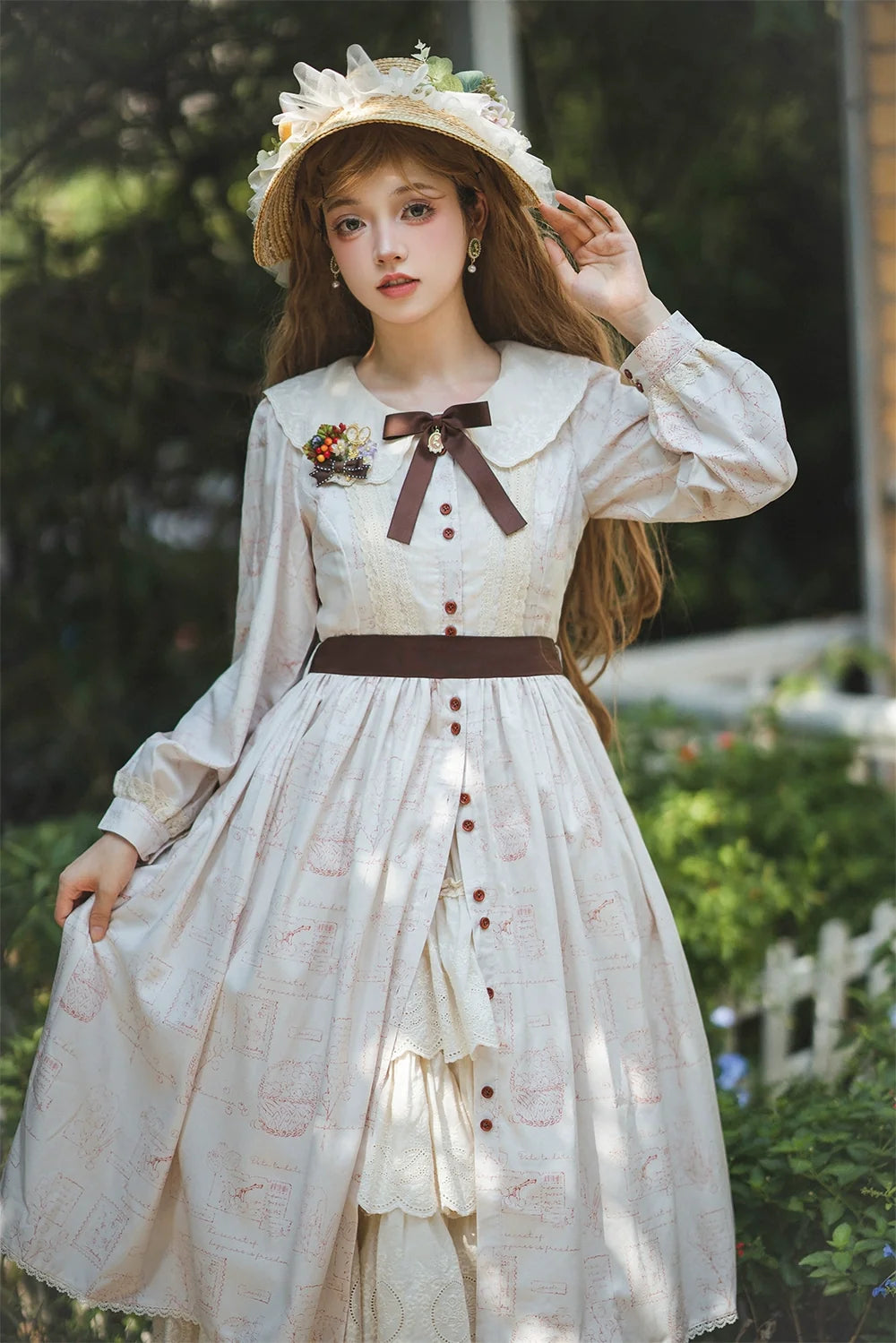 Miss Point - Chubby Fox in the Forest - Customized Lolita Skirt Embroidery Lace Cotton Lolita Skirt