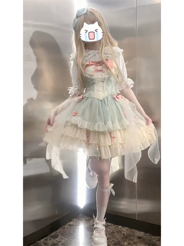 Creamy - Mint and Pink Princess - JSK dress with a layered ruffle skirt