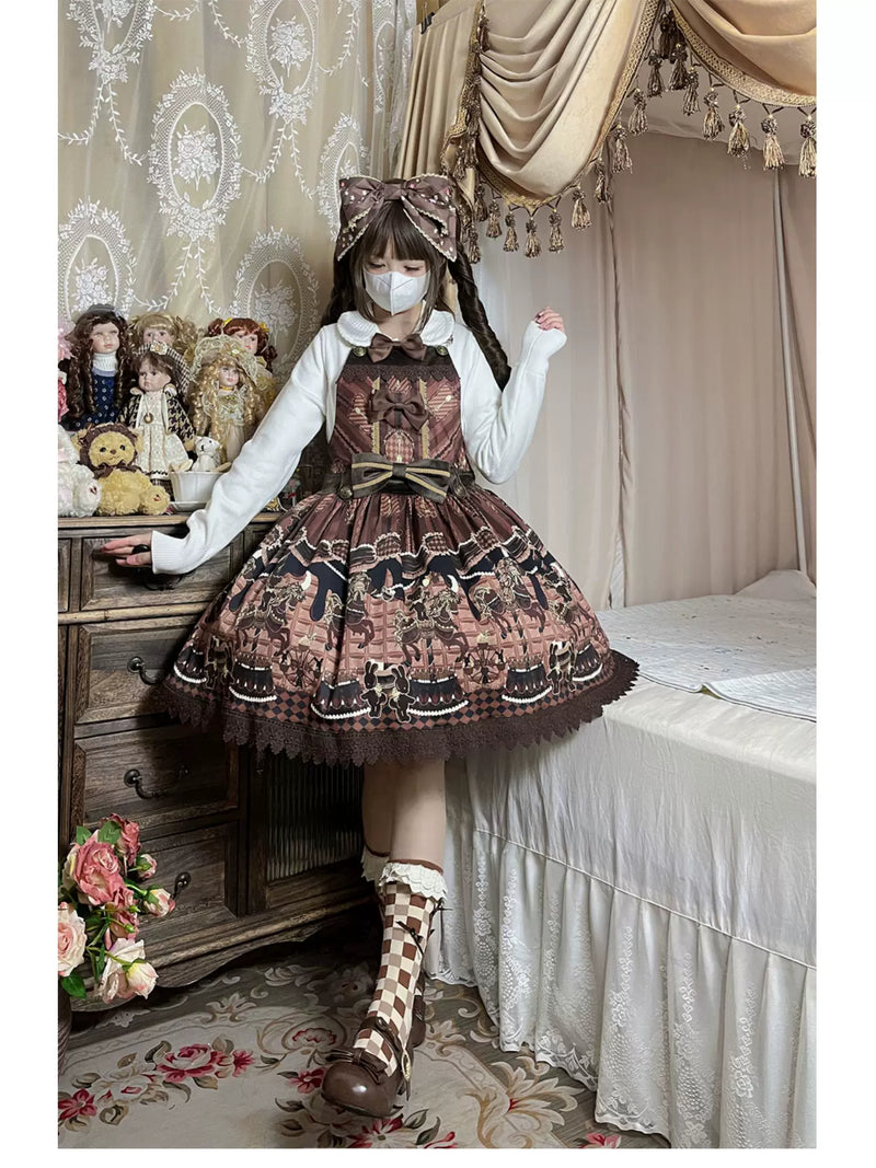 Infanta - Chocolate Carousel - Cotton Sateen Suspender Dress