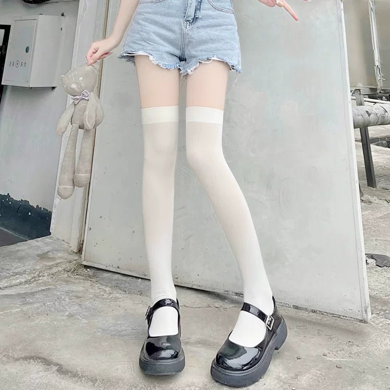 Floral Milk Cat - Sheer Thigh-High - Lightly Sheer Over-the-Knee Stockings with a Smooth Top Band