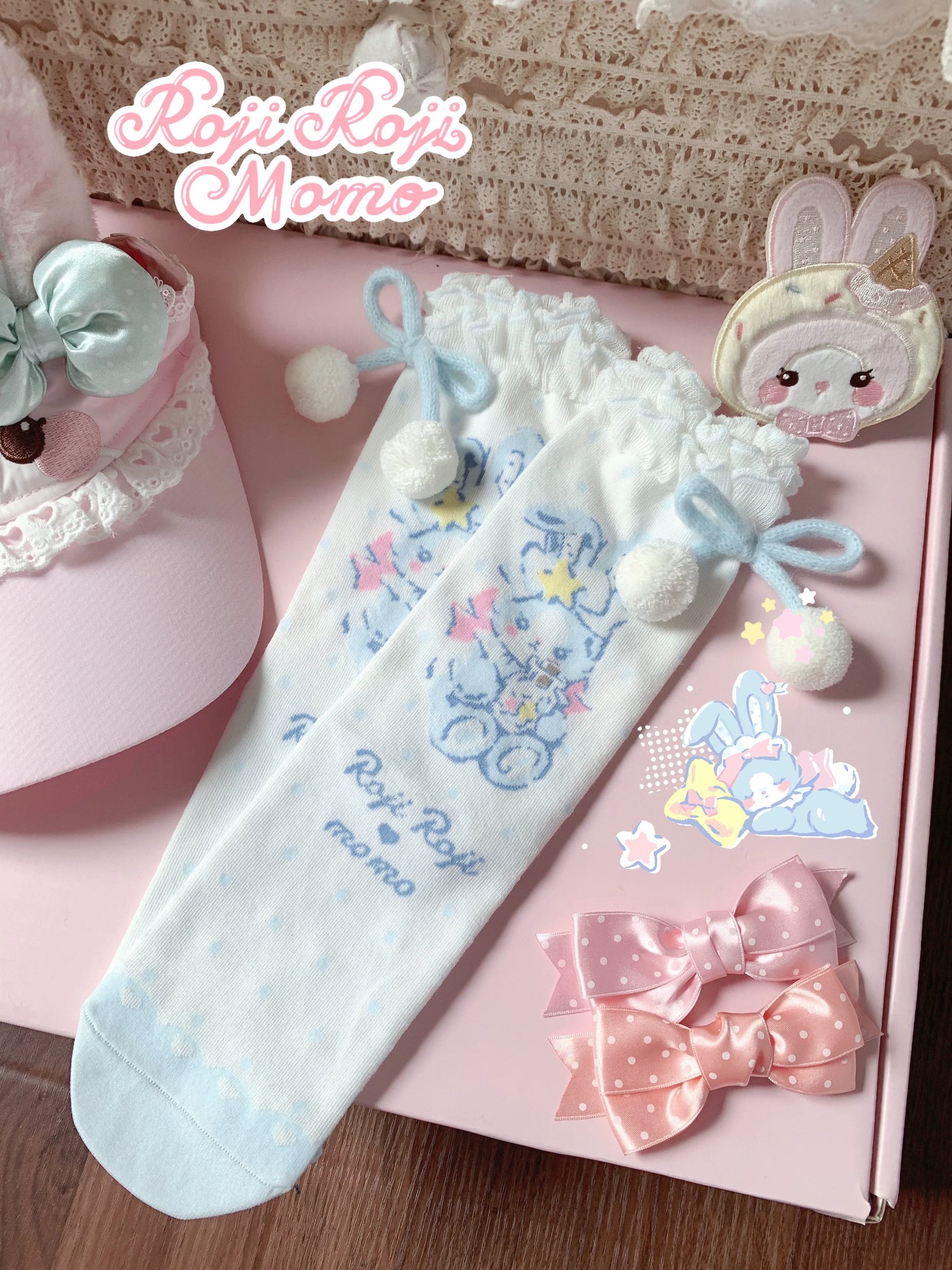 Roji Roji - Kawaii Lolita Mid-Calf Socks - Rabbit Print Socks