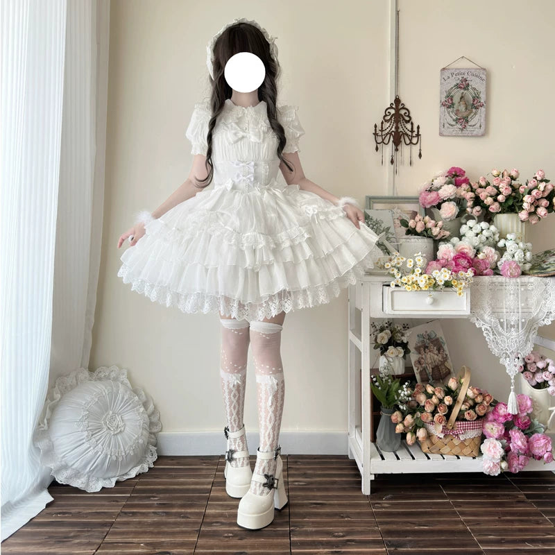 Lady Han Feather Love Bridal JSK Dress by Lolita Fetch featuring a lace-trimmed, elegant wedding dress with feather details and floral accents.