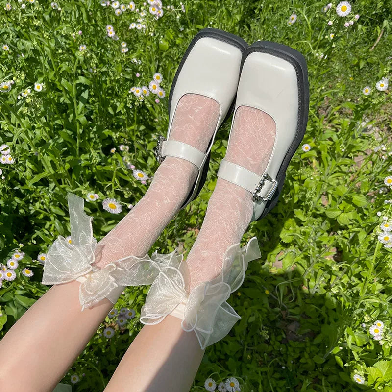 Sock Noble - Garden Ribbon - Mid-Calf Socks with a Floral Pattern and Sheer Bows