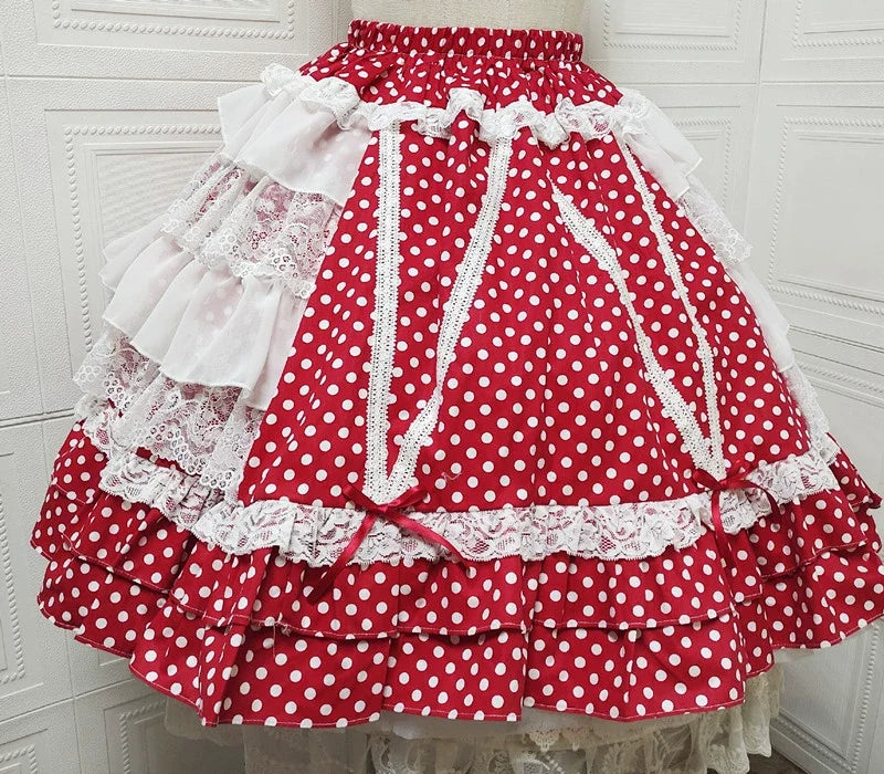 Sweet Angel - Japanese Old School Lolita Skirt - Polka Dots & Lace SK Skirt