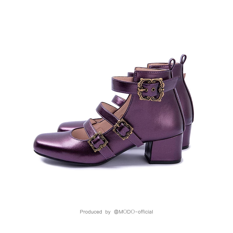 MODO Prayer Poem Triple-Strap Mary Jane Lolita Shoes – Purple - Low Heel – view 16