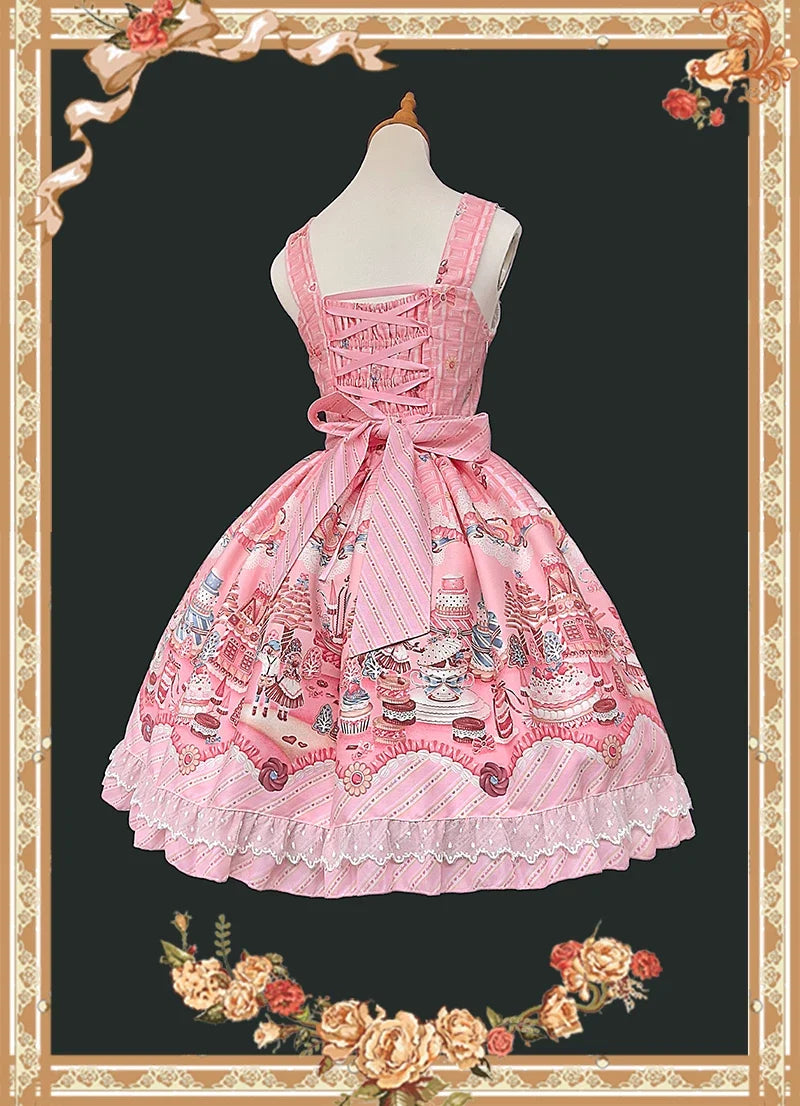 Infanta - Candy House - Old School Lolita Cake Print JSK Dress, Side Zipper