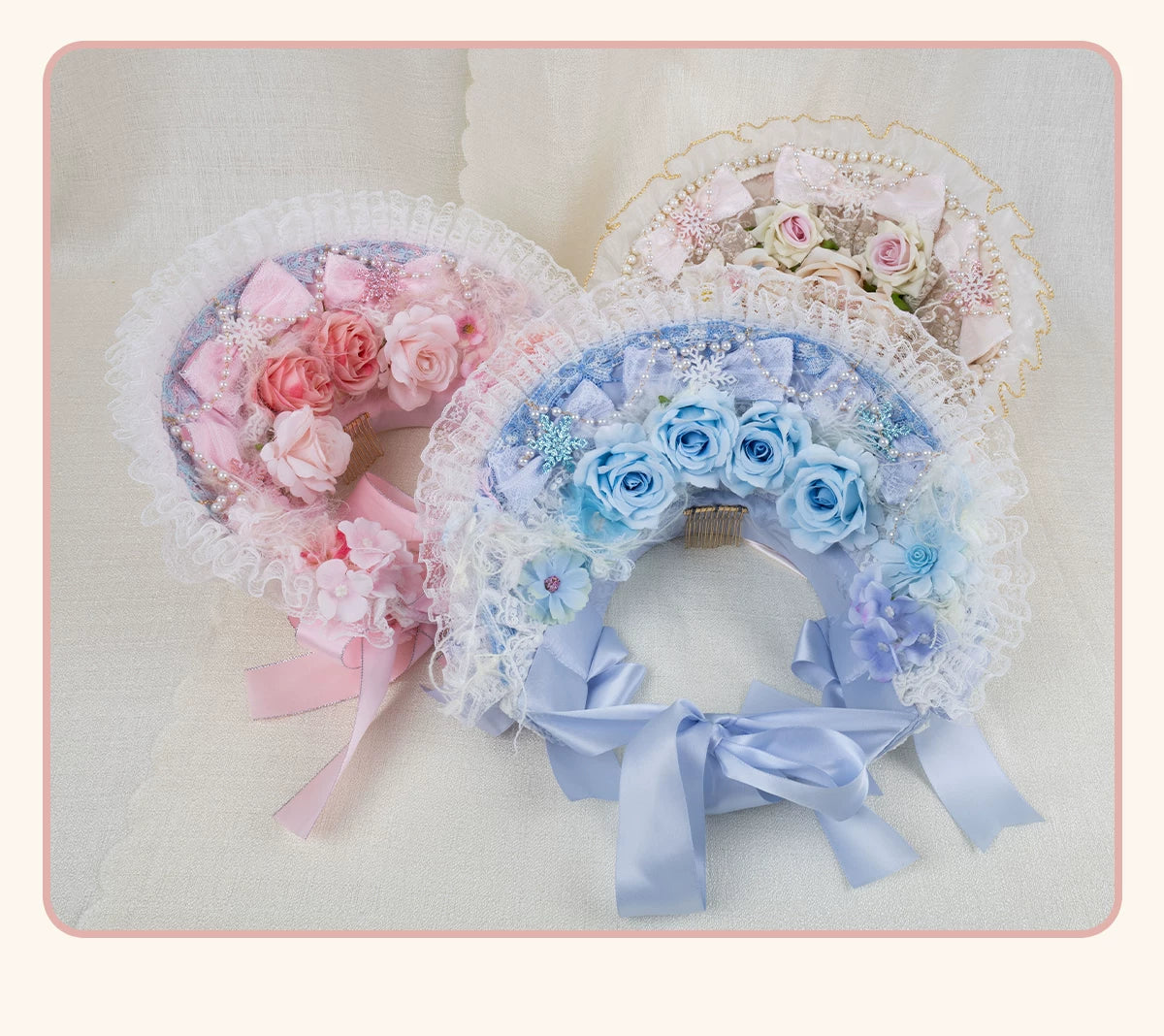Stardust Rose - Pearl Rose Garden - Bonnet-Style Flat Hat with Rose Florals