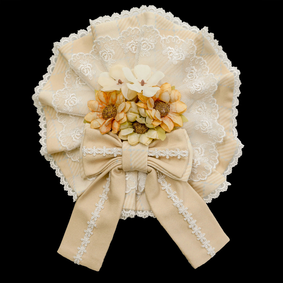 Chaton Jardin - Sunny Cat - Sweet Lolita cat-ear KC or dual-use flower brooch with plaid bow accents - product detail 4