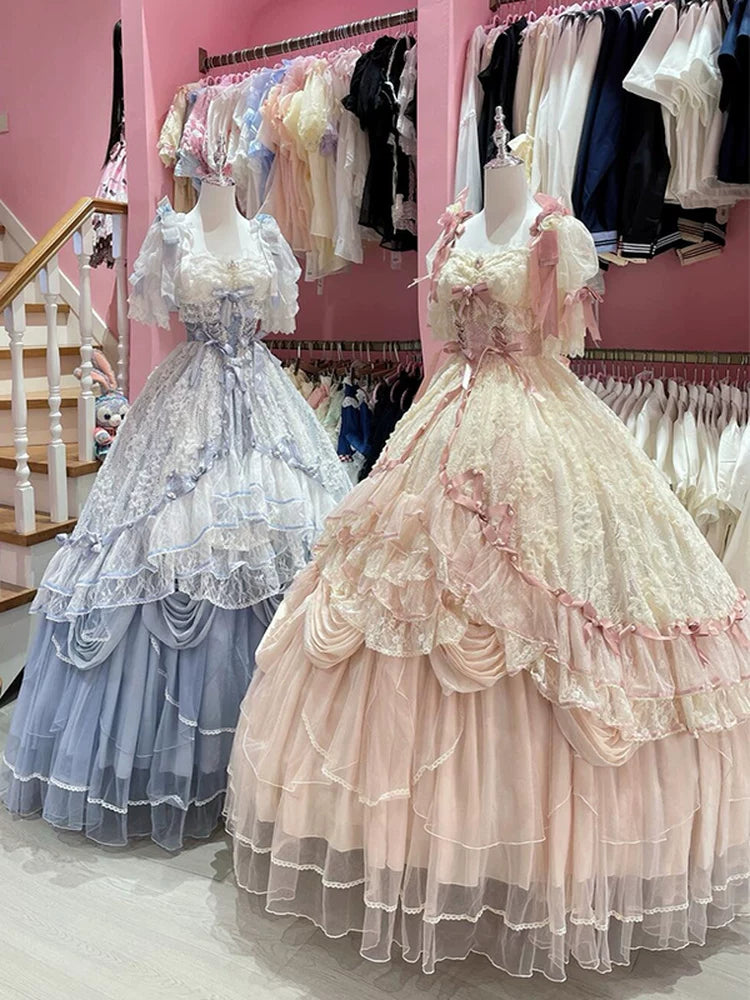 Emoji Dream - Lolita Formal Ball Gown Dress - Light blue long-length