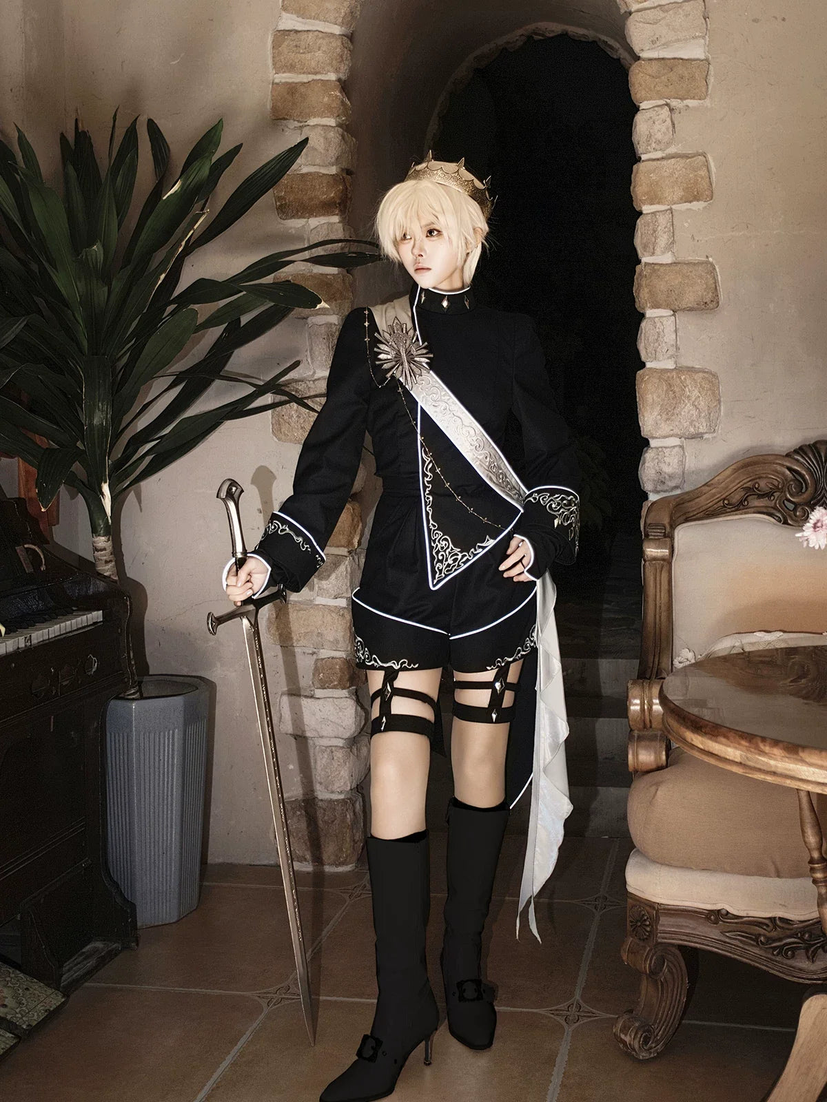 Your Princess - Oathbound Sword - Embroidery Ouji Lolita Set, High-Low Hem Coat