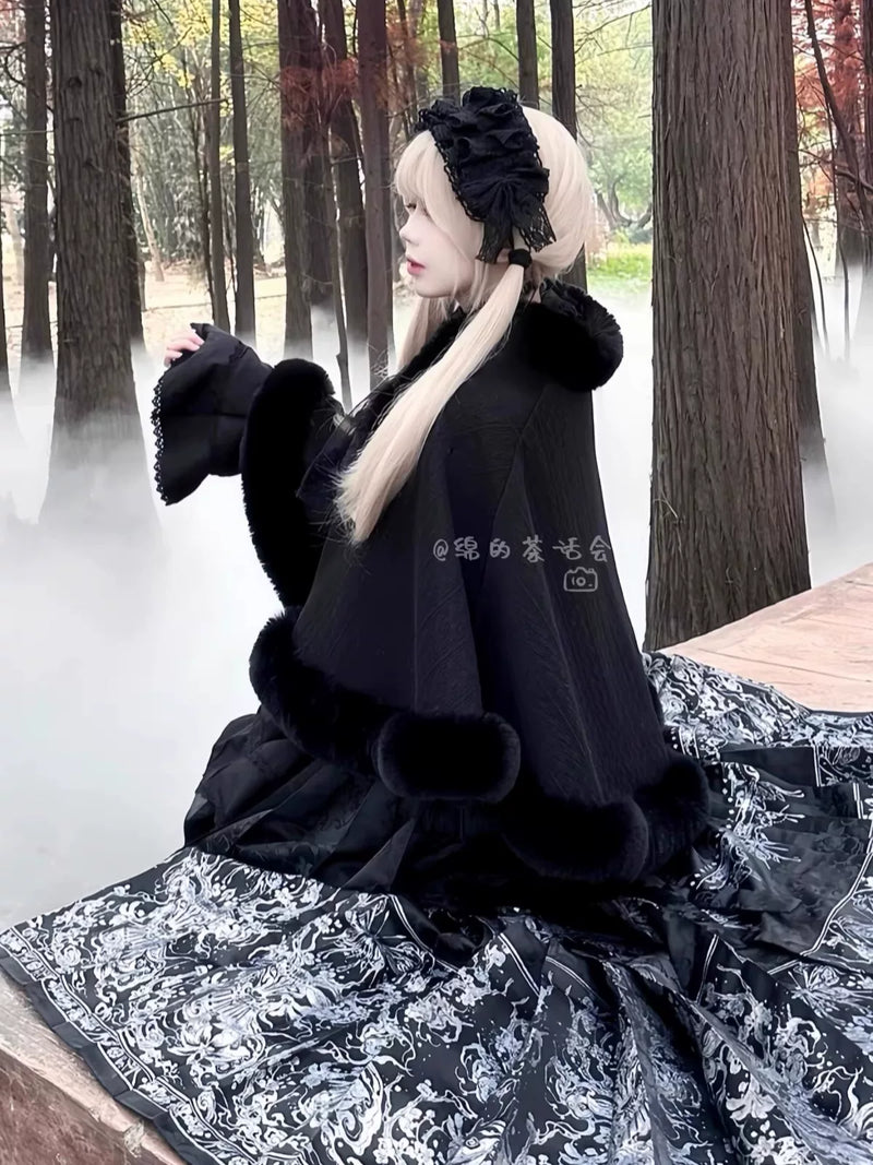 Mian Plush Cropped Lolita Shawl - Regular & Thick Versions — Black - Extra Thick