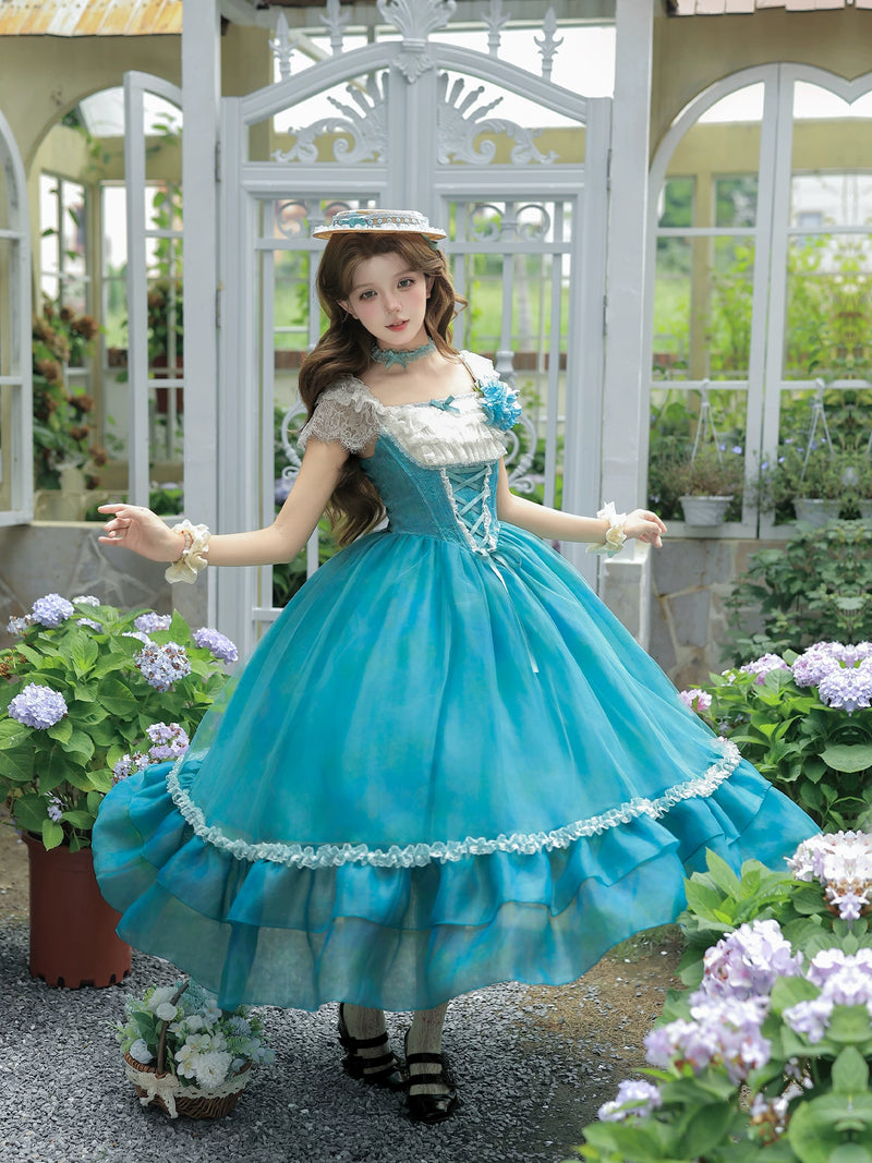 With PUJI - Water Lily - Lolita Dress Collection, Print & High-waist Silhouette detail view 3